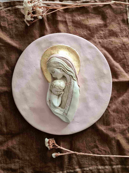 Virgen pintada a mano Palo Rosa