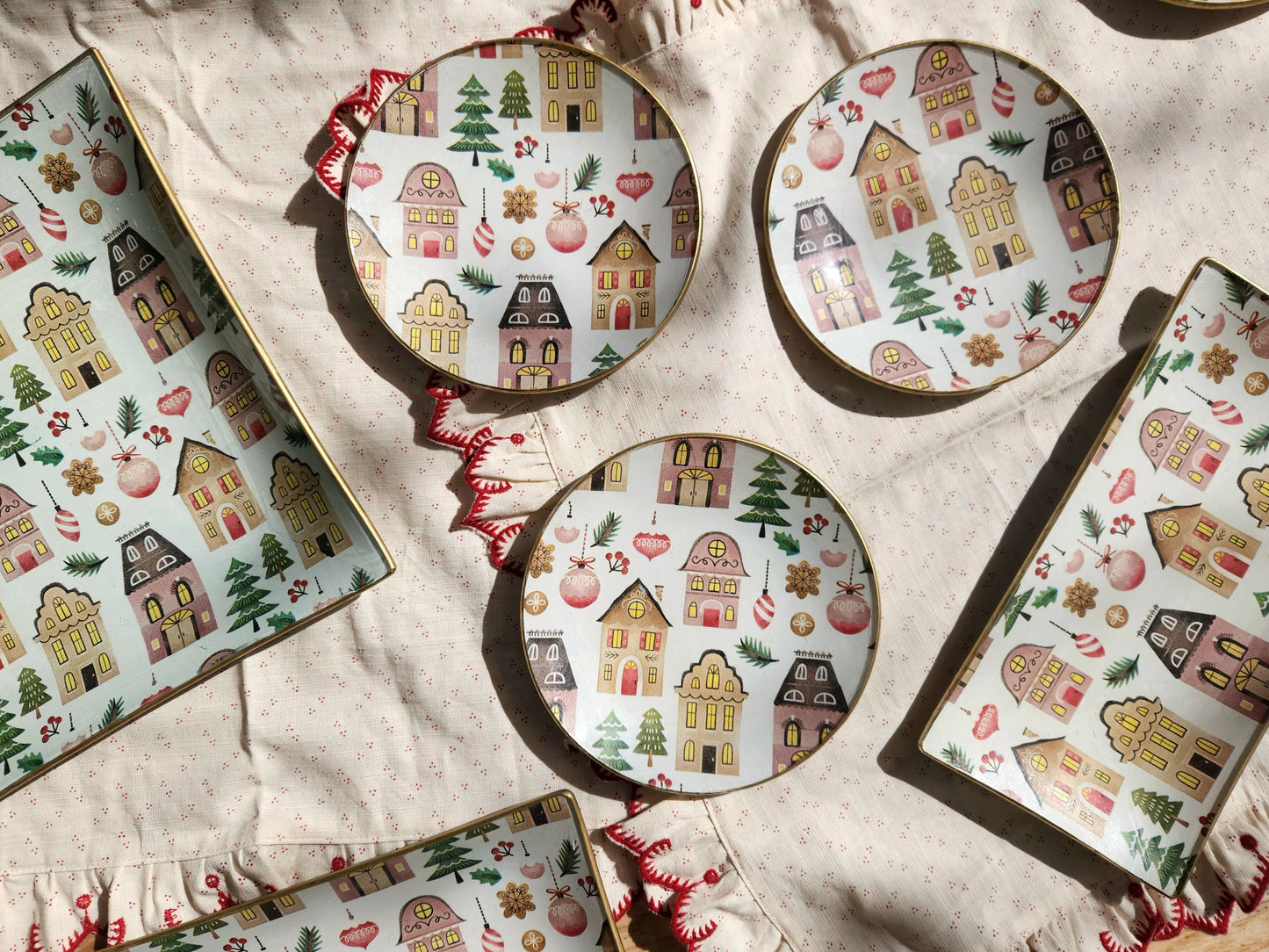 Bandeja rectangular diseño Casitas de Navidad 12x24cm