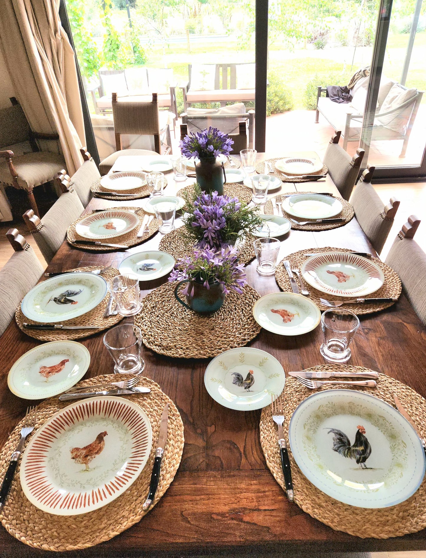 Conjunto de platos con diseño de gallo plato de fondo + plato de postre (6 personas)