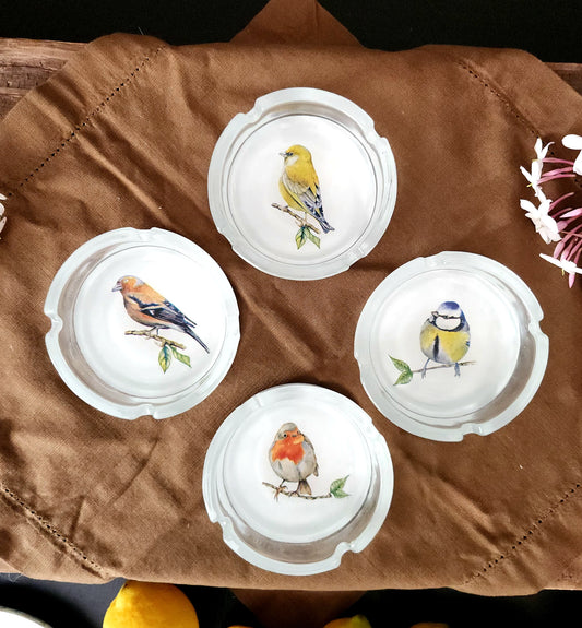Conjunto 4 ceniceros diseño pájaros chilenos