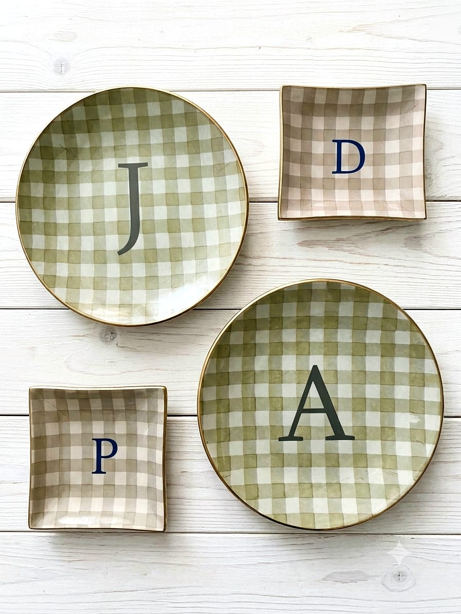 Plato redondo 15 cm escocés verde, letras grises