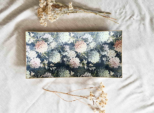 Bandeja rectangular diseño flores hortensias  20x40cm