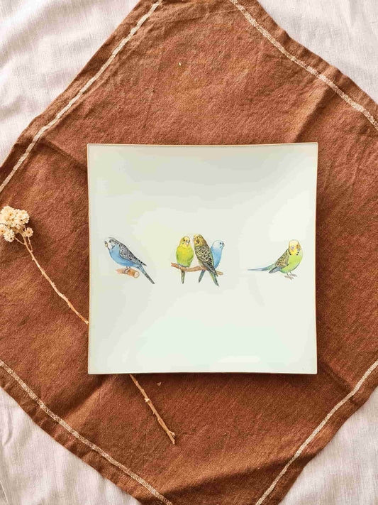 Bandeja cuadrada diseño pájaros  25cm