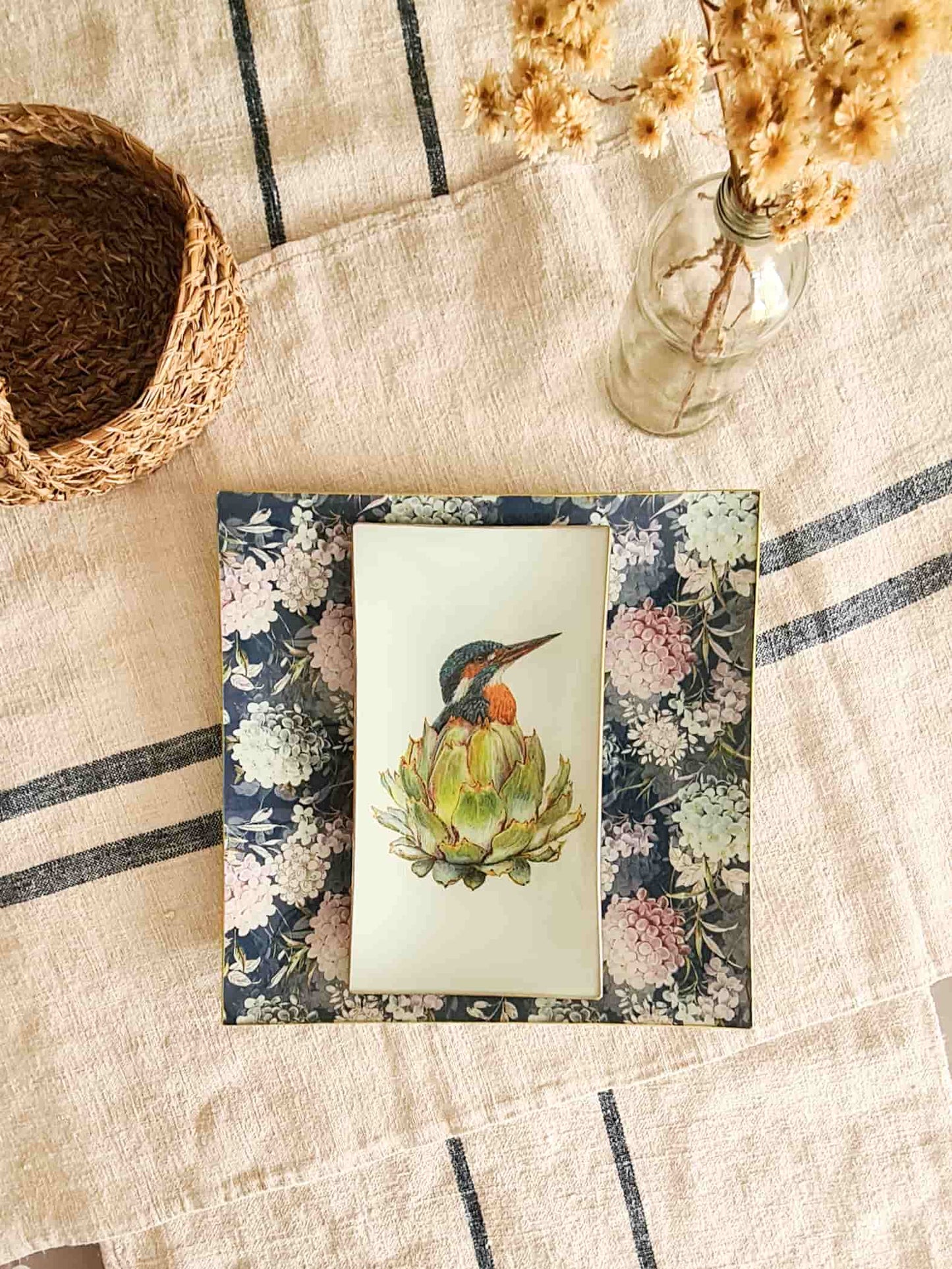 Conjunto bandejas  diseño de Martín Pescador 25cm y  14x24 cm