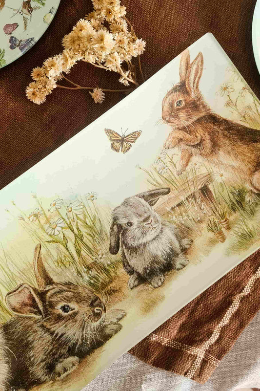 Bandeja Rectangular diseño pascua de conejitos 12x24cm