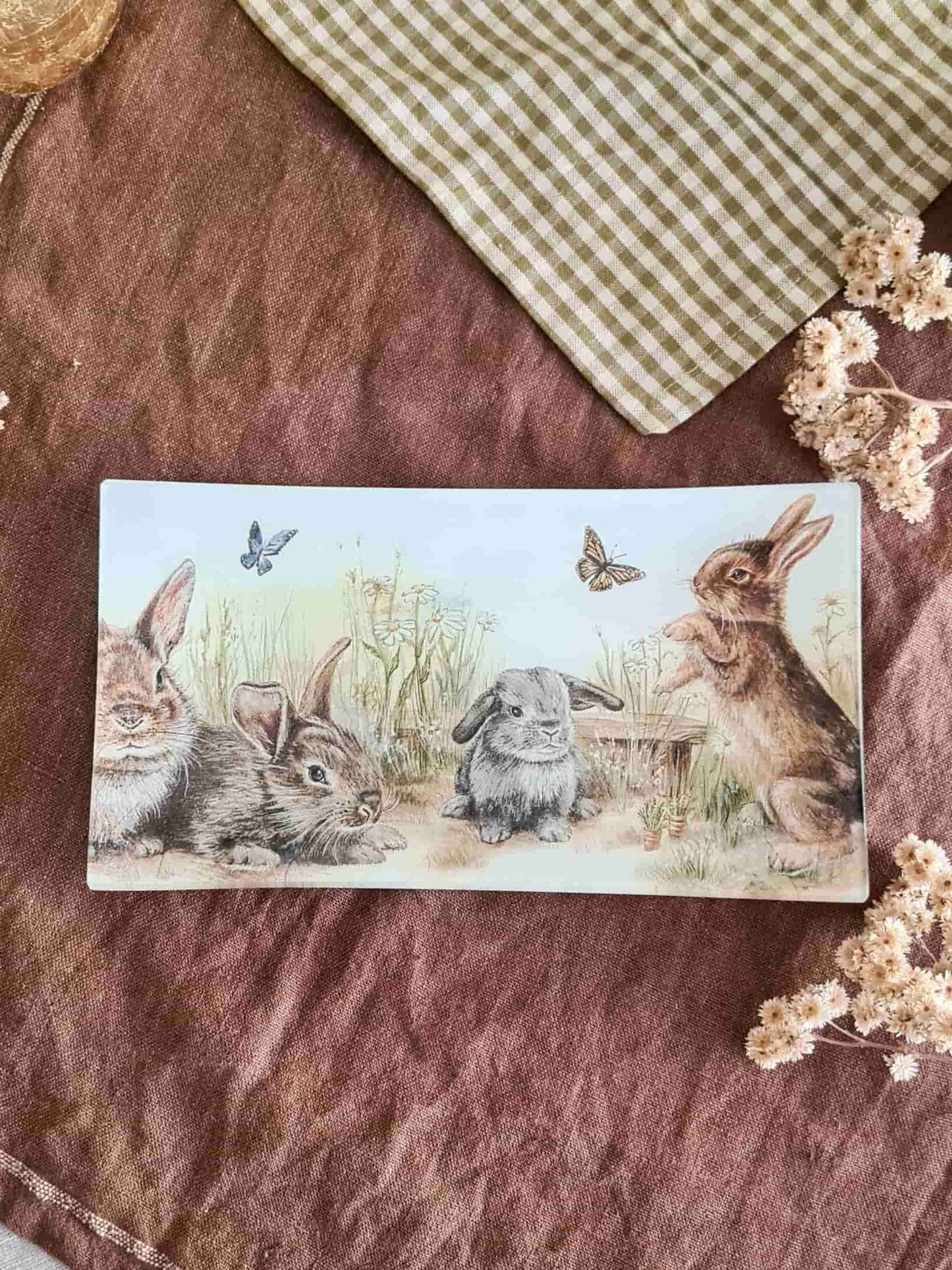 Bandeja Rectangular 12 x 24cm Pascua de conejitos