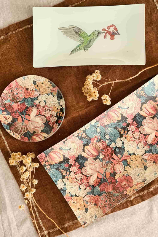 Bandeja rectangular diseño flores 20x40cm