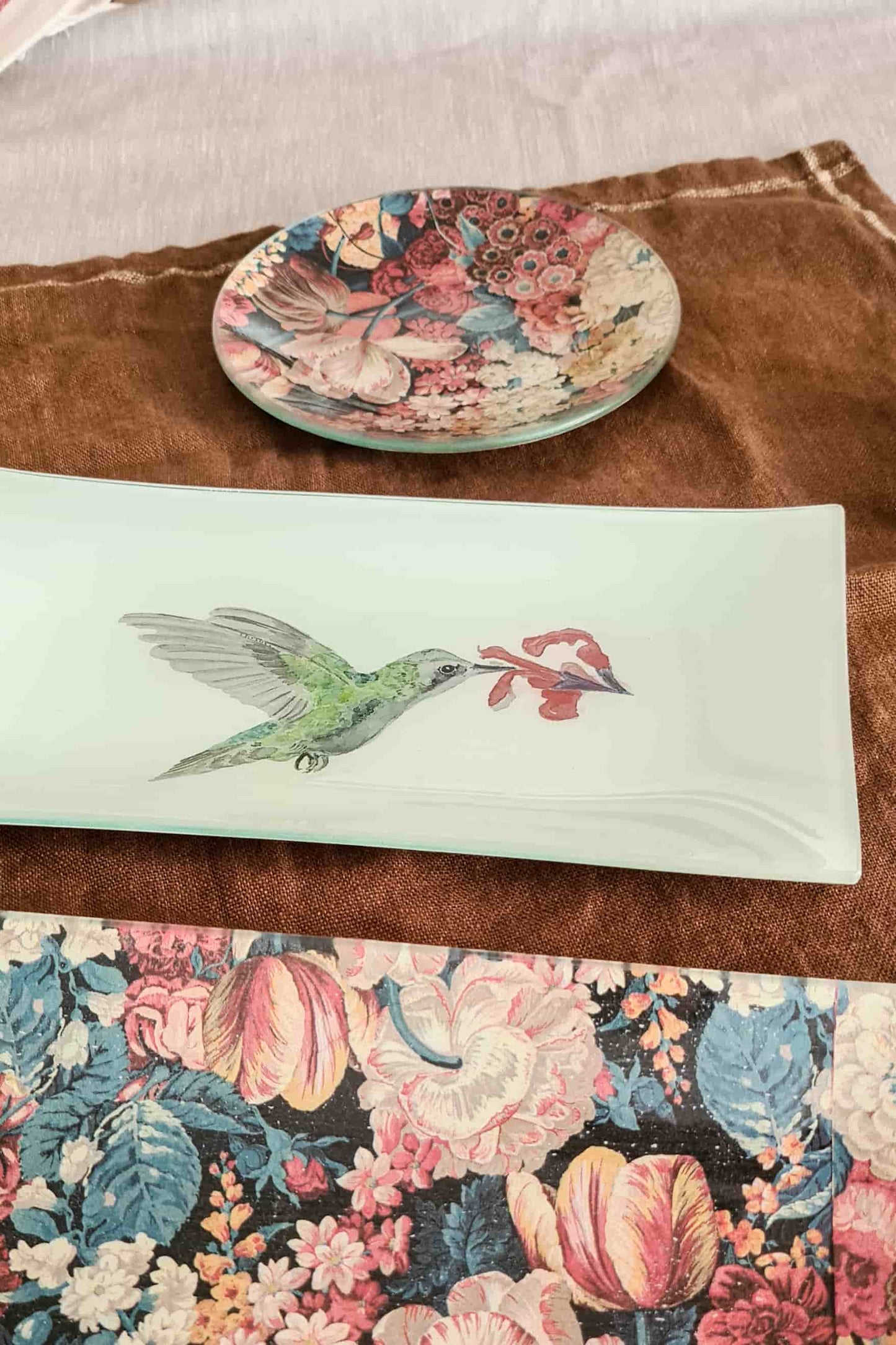 Bandeja rectangular diseño flores 20x40cm