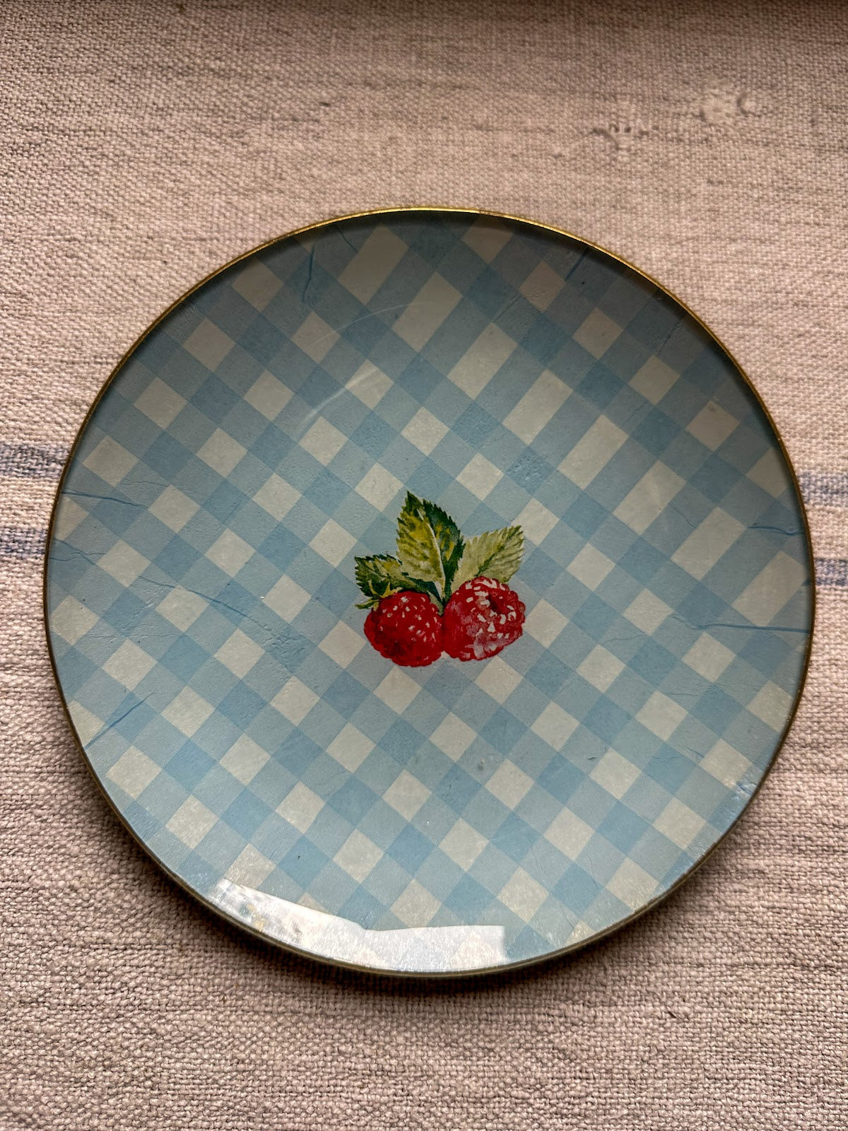 Plato POSTRE cerezas en cuadrillé celeste