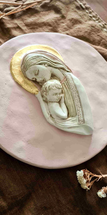 Virgen pintada a mano Palo Rosa