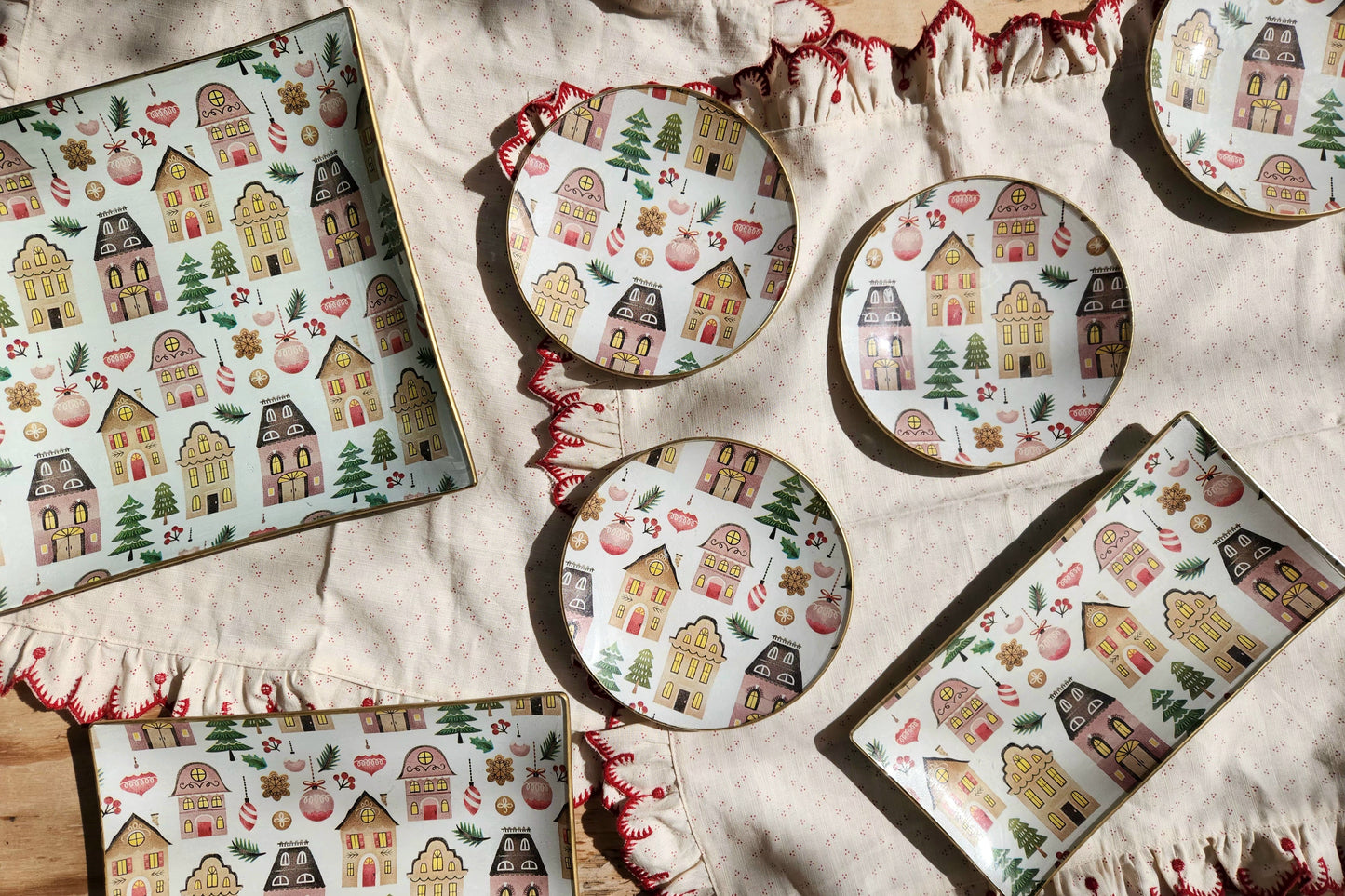 Conjunto 4 platos de pan 16 cm Casitas de navidad