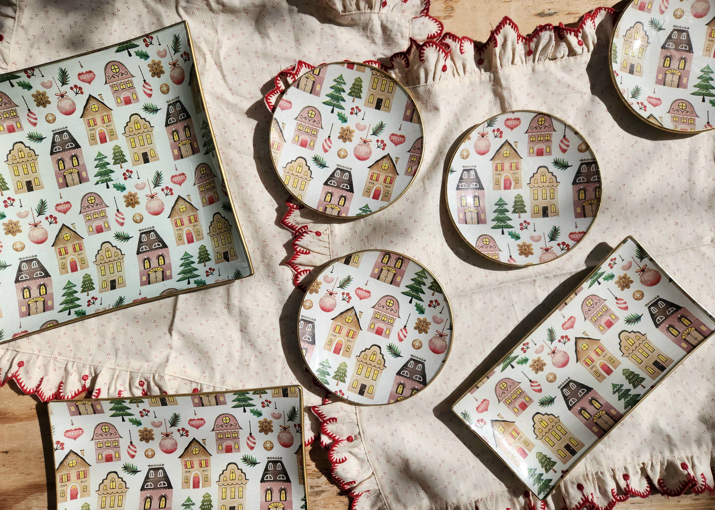 Bandeja rectangular diseño Casitas de Navidad 12x24cm