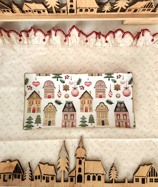 Bandeja rectangular diseño Casitas de Navidad 12x24cm