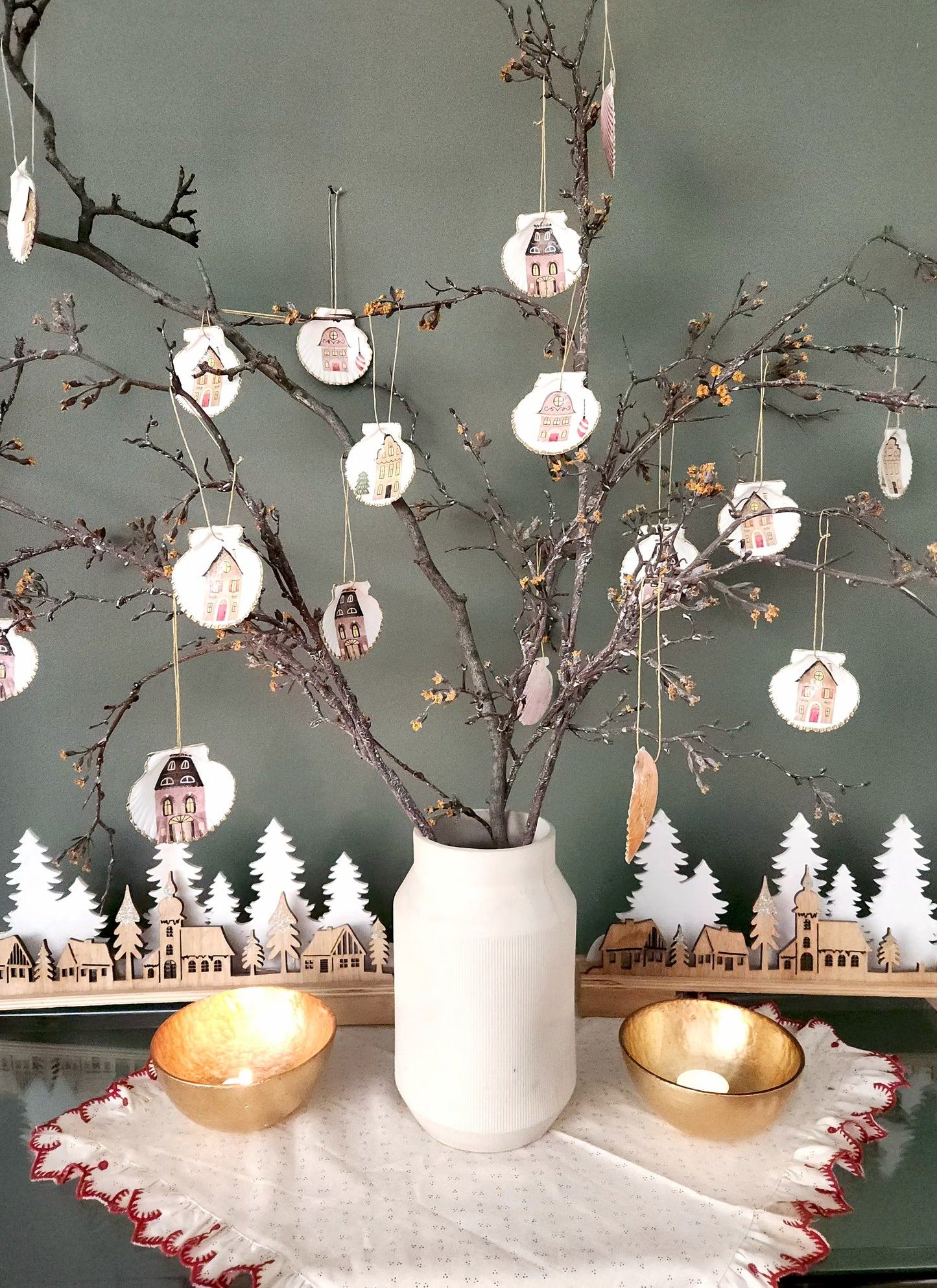 Pack 4 conchitas Casitas de Navidad