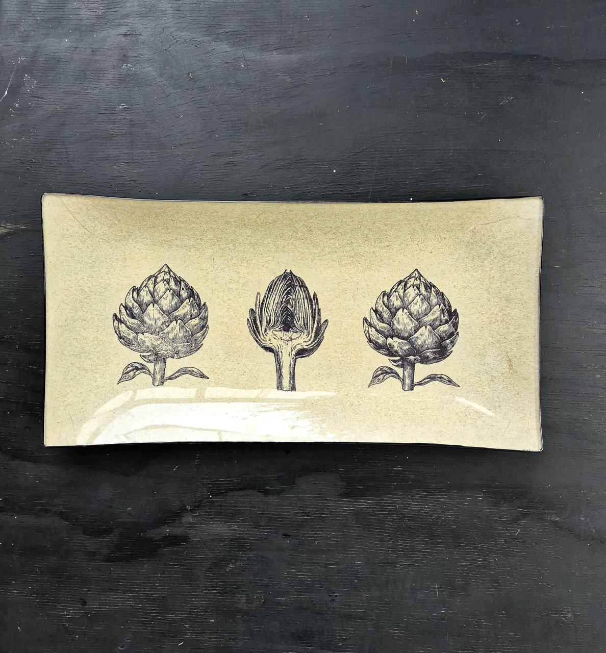 Conjunto de 2 bandejas, cuadrada y rectangular  diseño alcachofa  30cm y  40x20cm