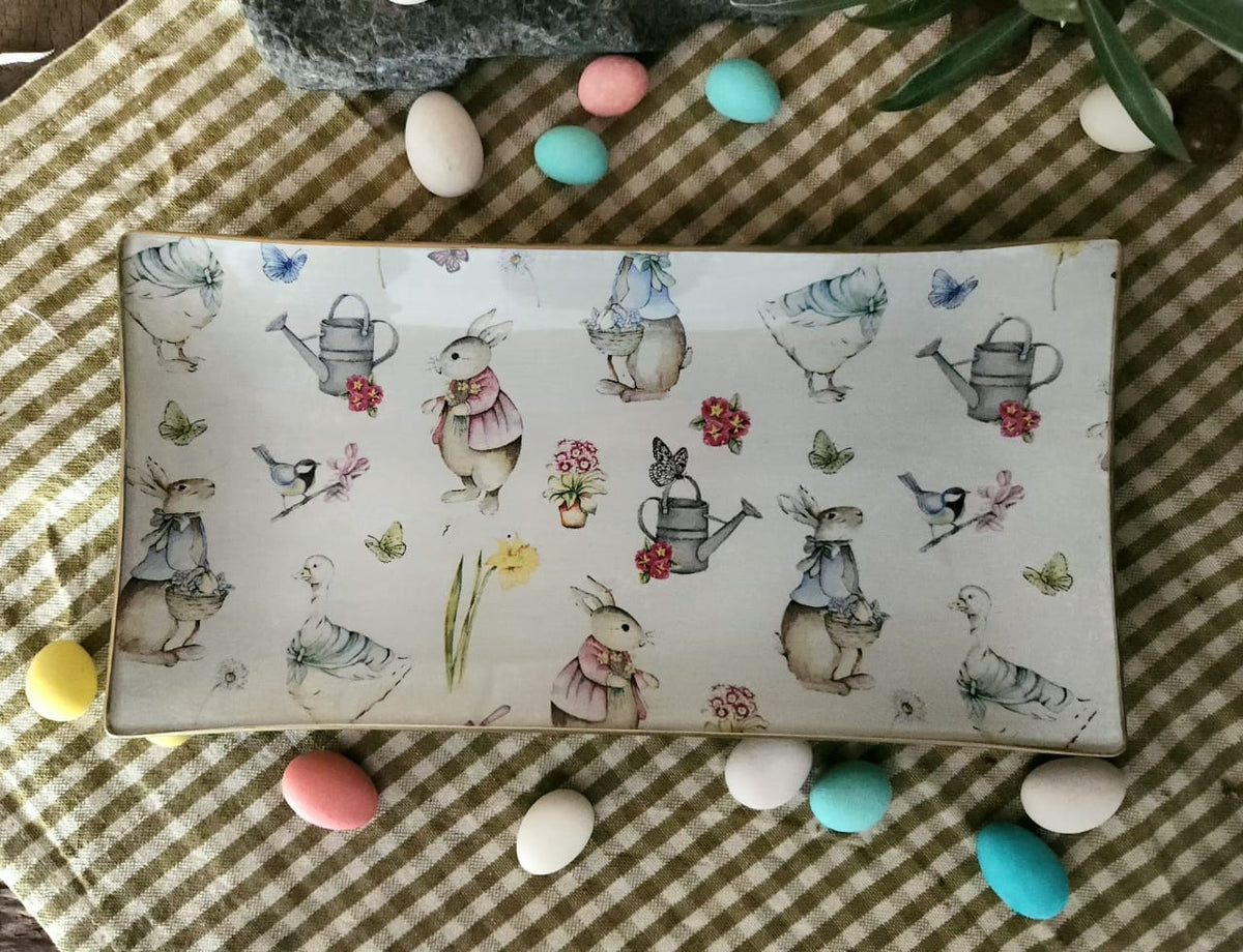 Bandeja rectangular diseño conejos varios  12x24cm