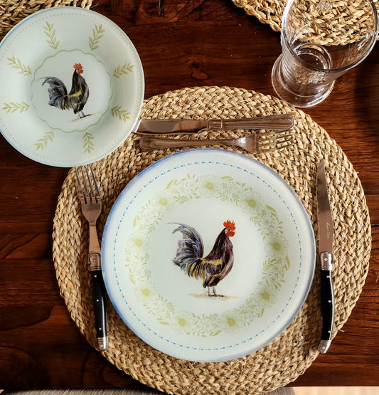 Conjunto de platos con diseño gallo negro  plato de fondo + plato de pan (6 personas)