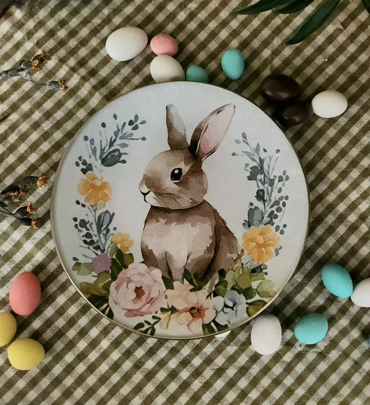 Plato de pan  diseño conejo con flores  16cm