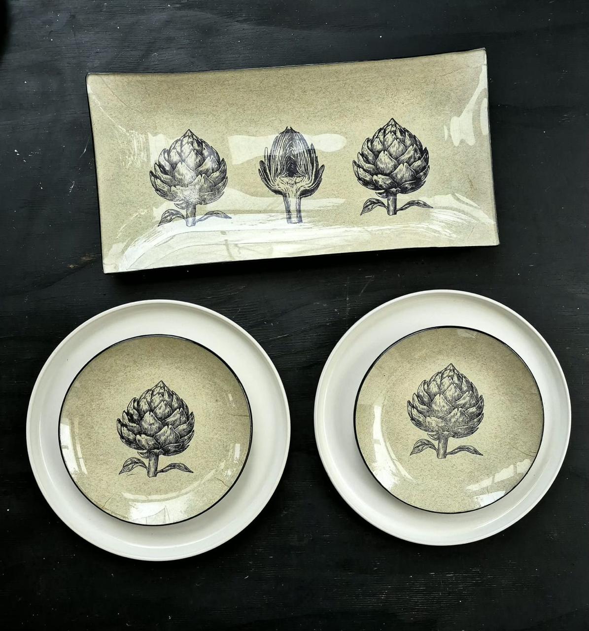 Conjunto platos y bandejas diseño alcachofa
