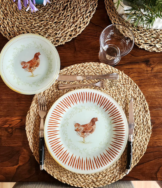 Conjunto de platos con diseño de gallo Rojo plato de fondo + plato de pan (6 personas)