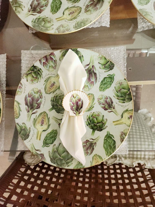 Conjunto plato base y servilletero  diseño alcachofa  (8 personas)