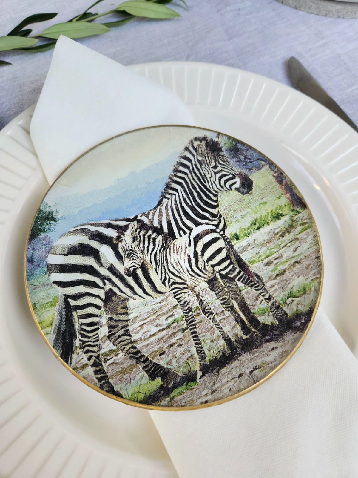 Conjunto 4 platos de pan diseño cebra 16cm