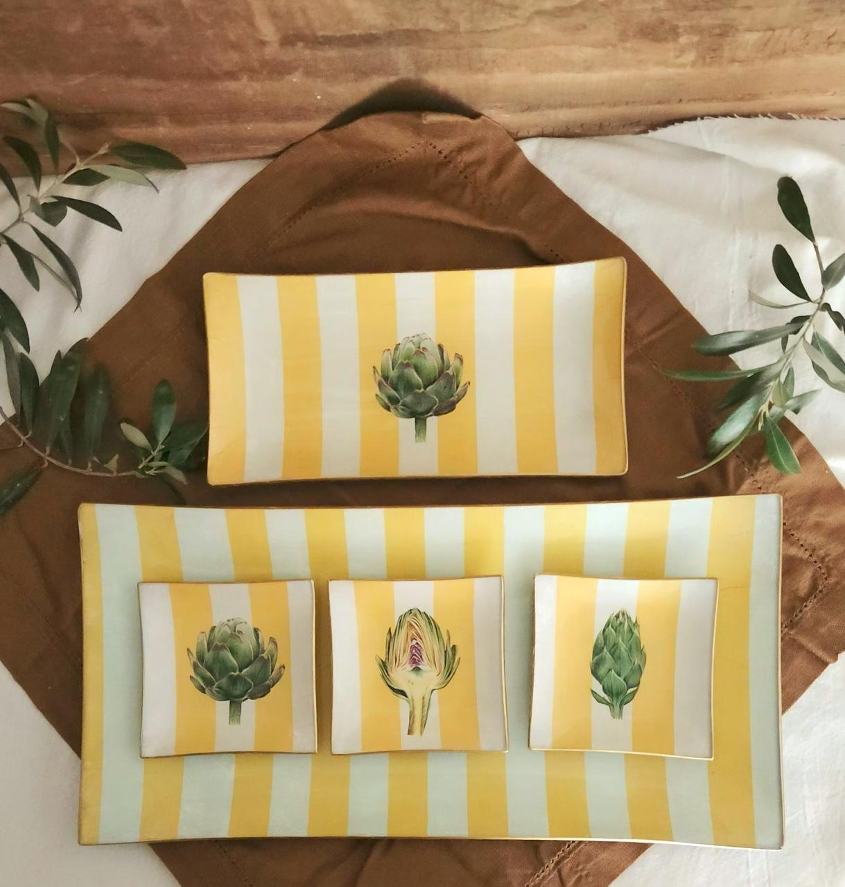 Conjunto aperitivo diseño rayas y alcachofas