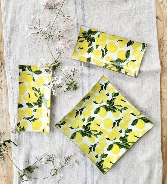 Conjunto de bandejas cuadrada y rectangulares con diseño esencia de limón
