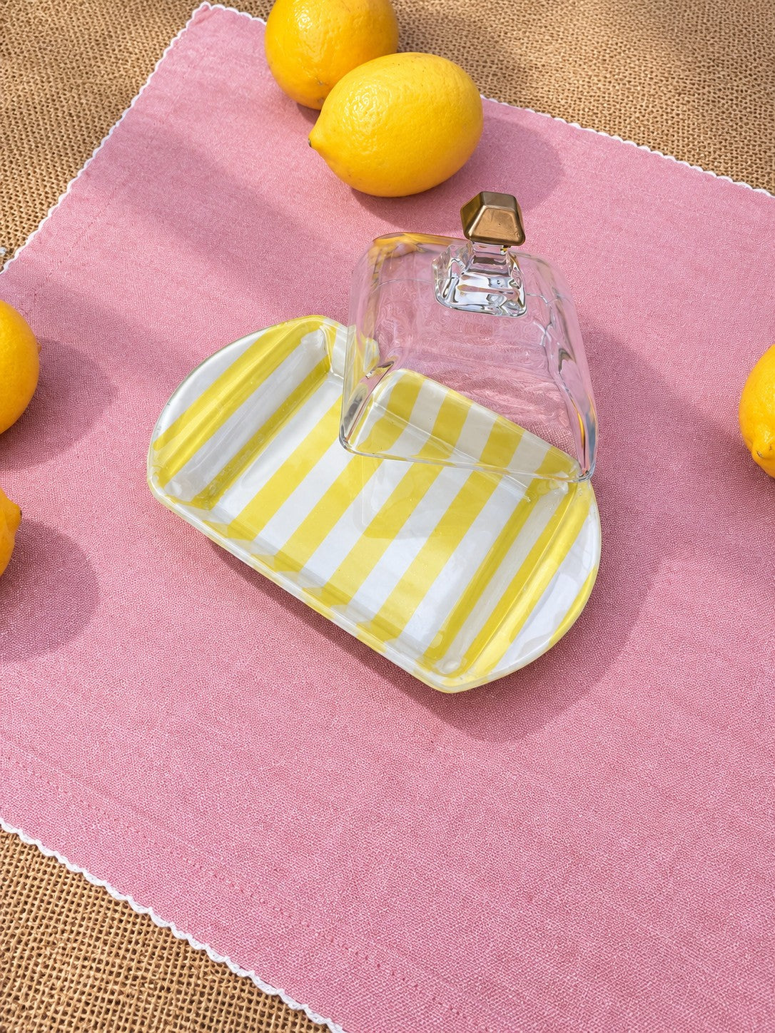 Mantequillera rayada amarillo limón