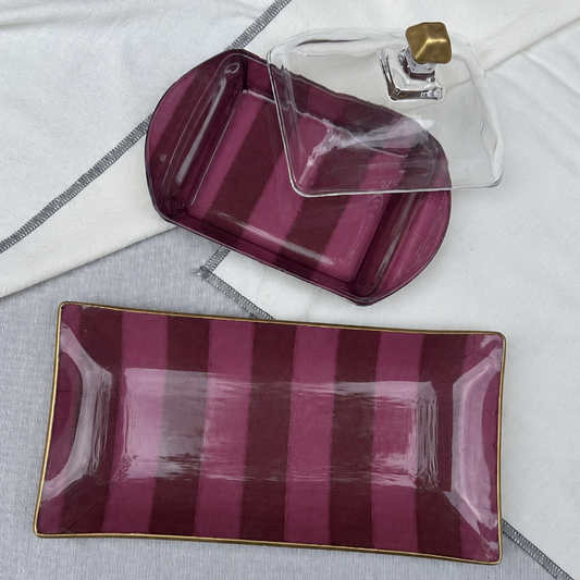 Pack mantequillera + bandeja 12x24cm diseño rayado morado