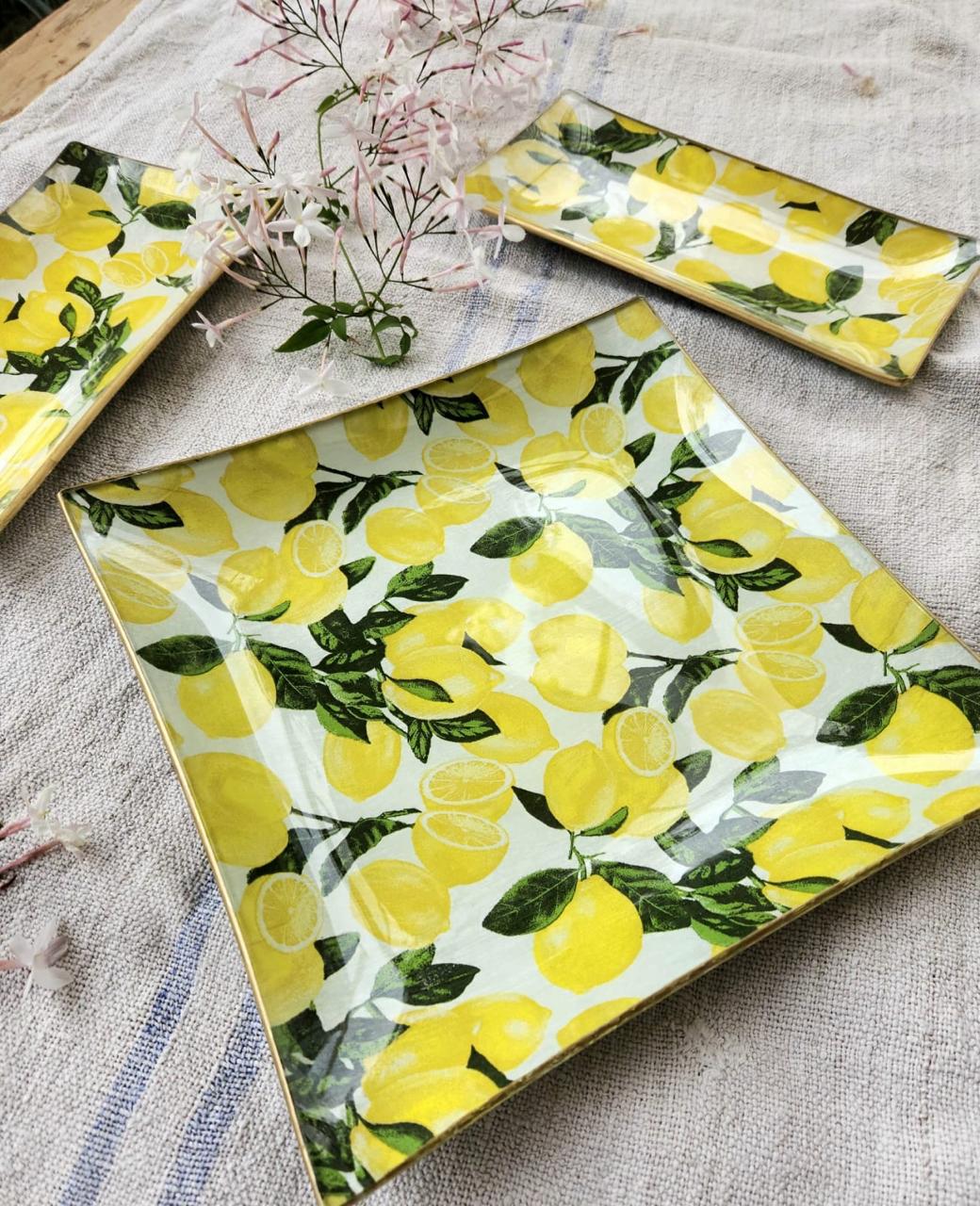 Conjunto de bandejas cuadrada y rectangulares con diseño esencia de limón