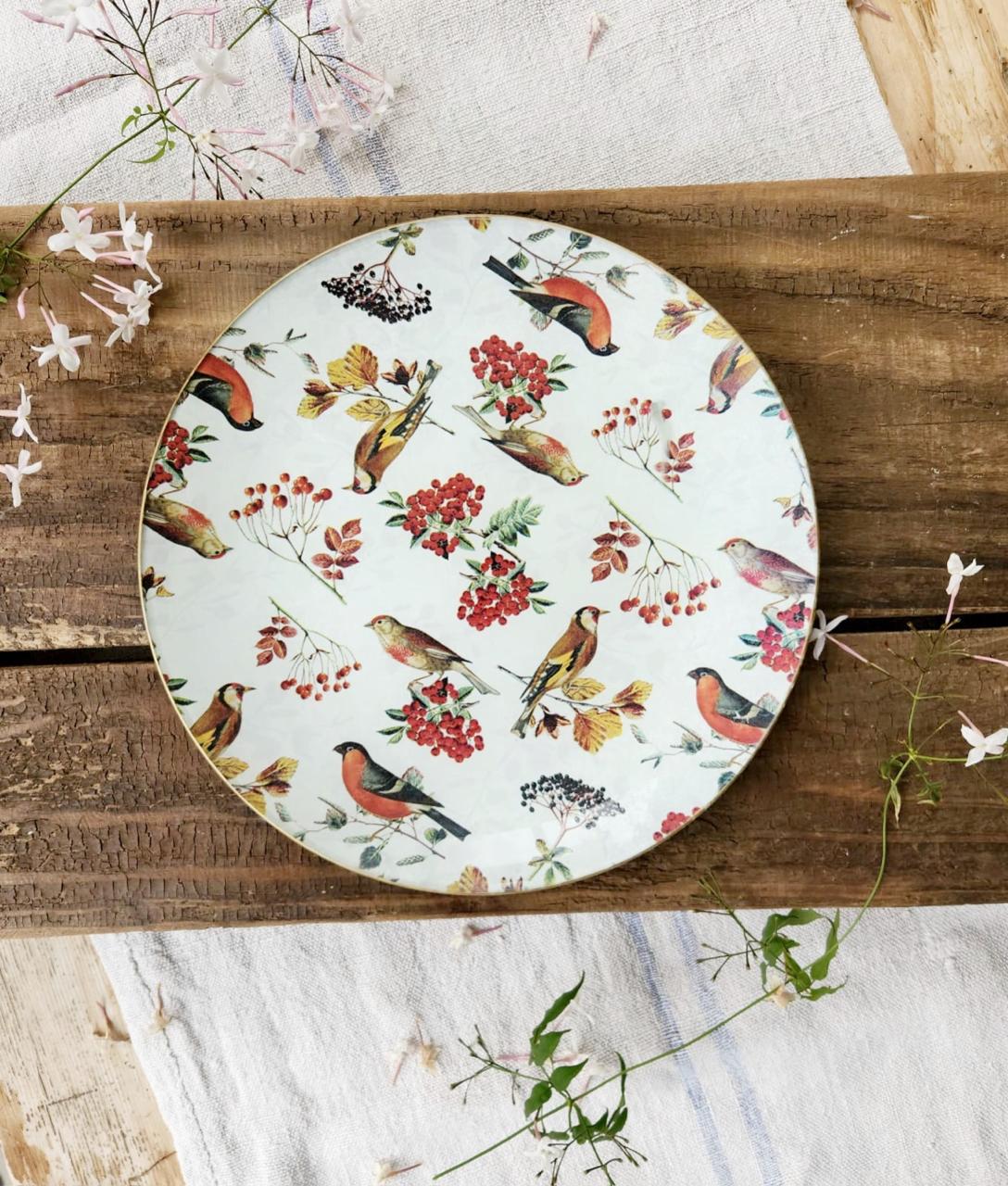 Plato redondo 30 cm diseño aves y berries