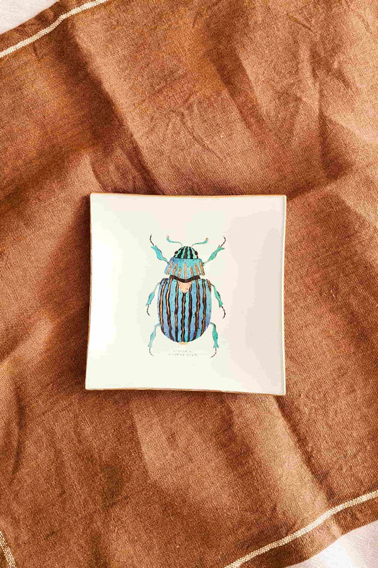 Plato Cuadrado Joyero16cm Escarabajo azul